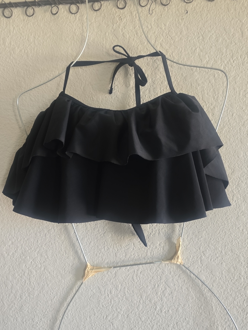Black Ruffled Halter Swim Top
